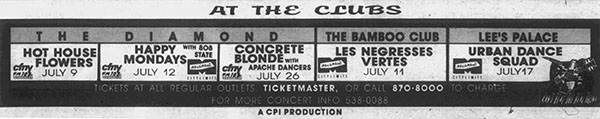 Hacienda Tour - The Diamond - Toronto Canada - Flyer (with Happy Mondays)