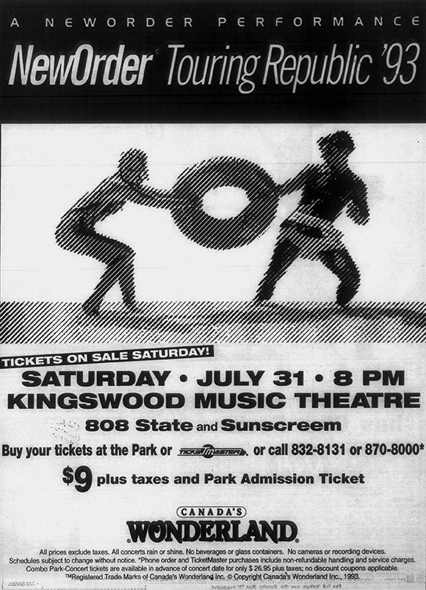 Sat 31:July - 808 State Live - Kingswood Amphitheatre - Toronto, Canada (supporting New Order and Sunscream)