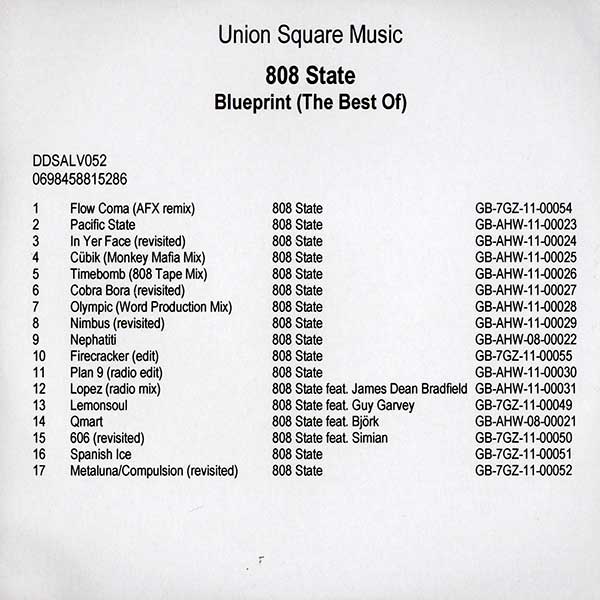 808 State - Blueprint - UK Promo CDR - Front