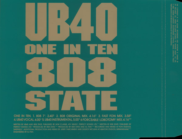 808 State vs UB40 - One In Ten - German CD Single - ZANG35CD - Back