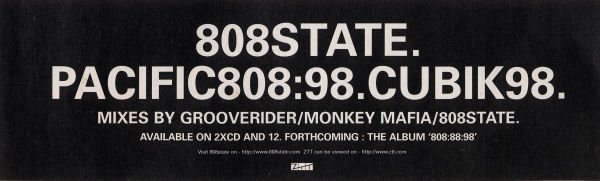 808 State - Pacific 808:98 / Cübik 98 - UK Advert (DJ Magazine, Vol. 2 No. 13, 25th April 1998)