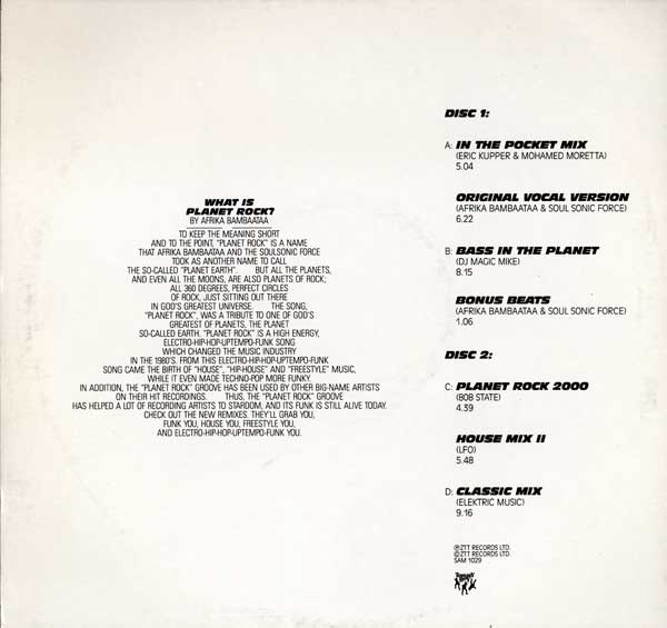 Afrika Bambaataa & The Soulsonic Force - Don't Stop... Planet Rock - The Remix EP - UK - 2 x 12" Single Promo - Back