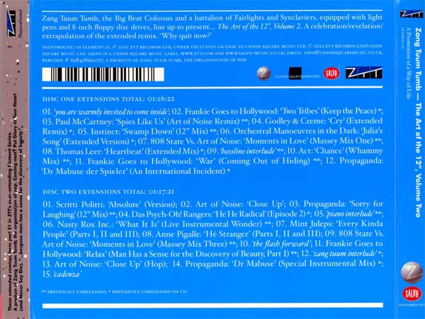 The Art of the 12", Volume 2 - UK 2xCD - Back Cover