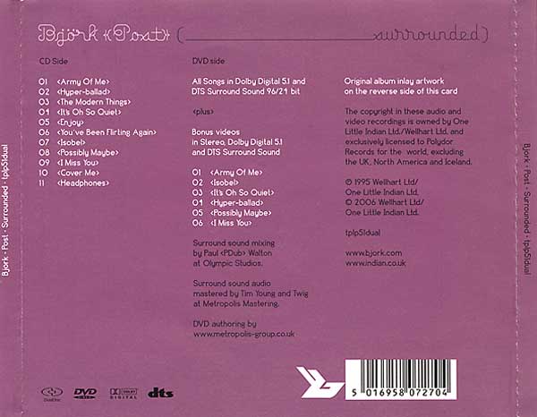 Björk - Post (_Surrounded) - UK Dual-Disc CD+DVD - Back Cover