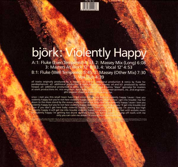 Björk - Violently Happy - UK 12" Single - Back Cover