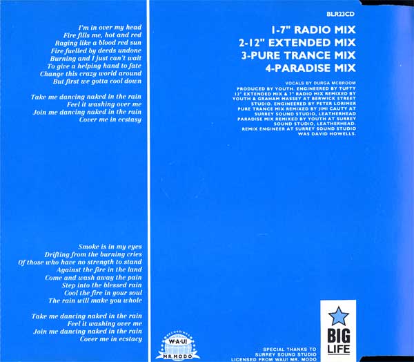 Blue Pearl - Naked In The Rain - UK CD Single - Back Cover
