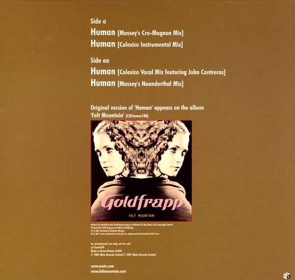 Goldfrapp - Human Remixes - UK 12" Promo Single - Back