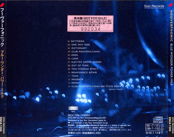 Hooverphonic - Blue Wonder Power Milk - Japanese CD - Back Cover 