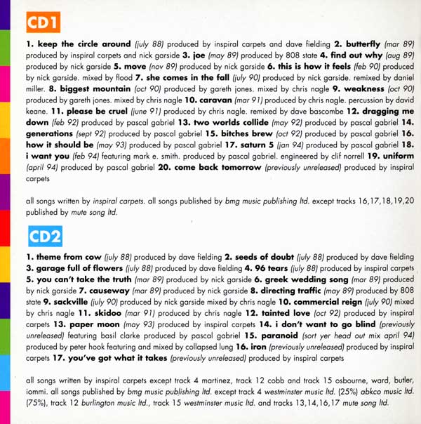 Inspiral Carpets - Cool As / Rare As / Spool As - UK 2xCD + 1xDVD - Credits