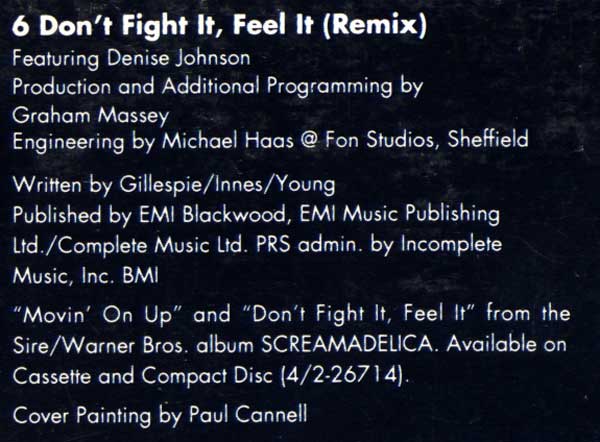 Primal Scream - Movin' On Up - US CD Single - Credits 