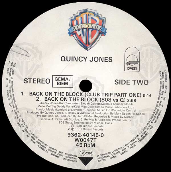 Quincy Jones - Back On The Block - German 12" Single - Side Two