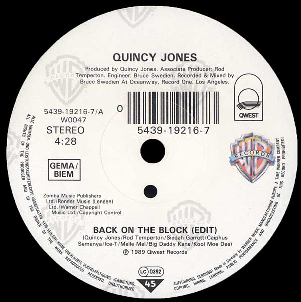 Quincy Jones - Back On The Block - German 7" Single - Side A