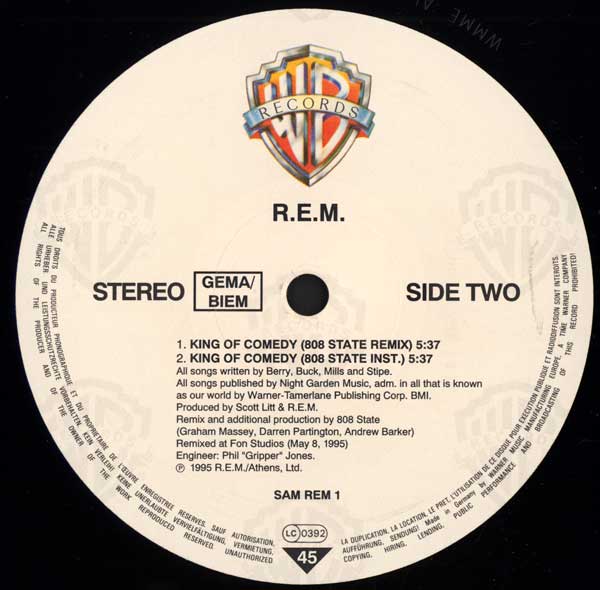 R.E.M. - King Of Comedy - Germany Promo 12" Single - Side Two