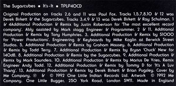 The Sugarcubes - It's-It - UK CD - credits
