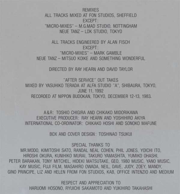 Yellow Magic Orchestra - Techno Bible - Booklet - Credits
