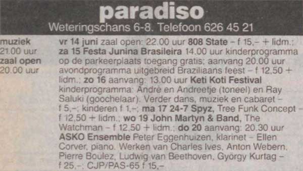 Paradiso Amsterdam - 16 June 1991 - Flyer