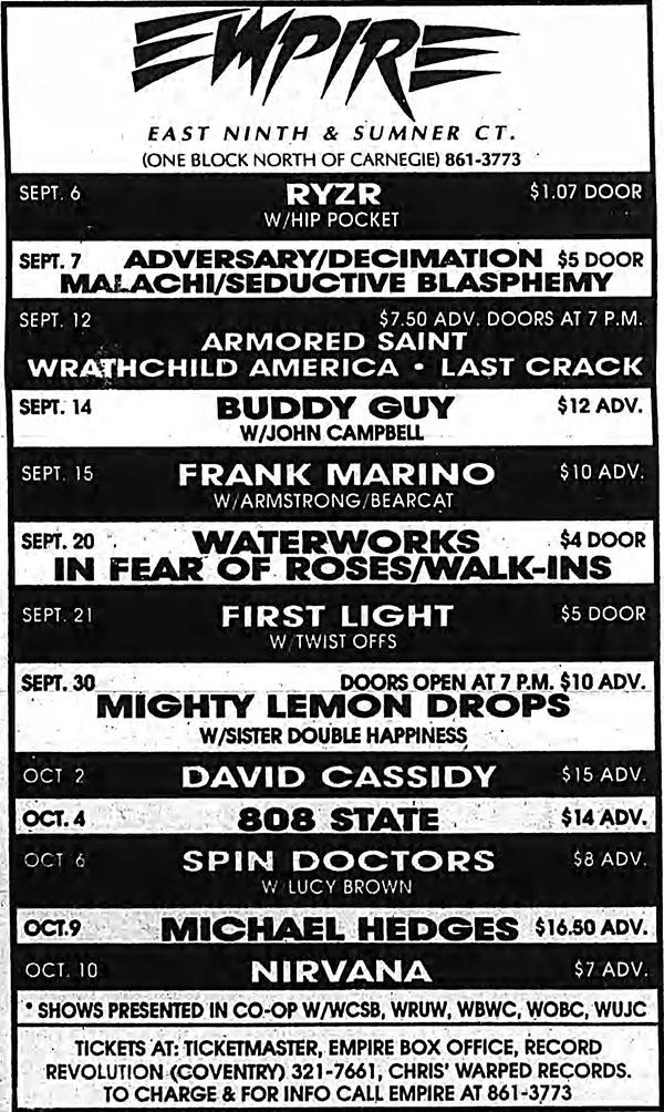 Fri 4:Oct - 808 State Live - Empire Concert Club, Cleveland, USA 